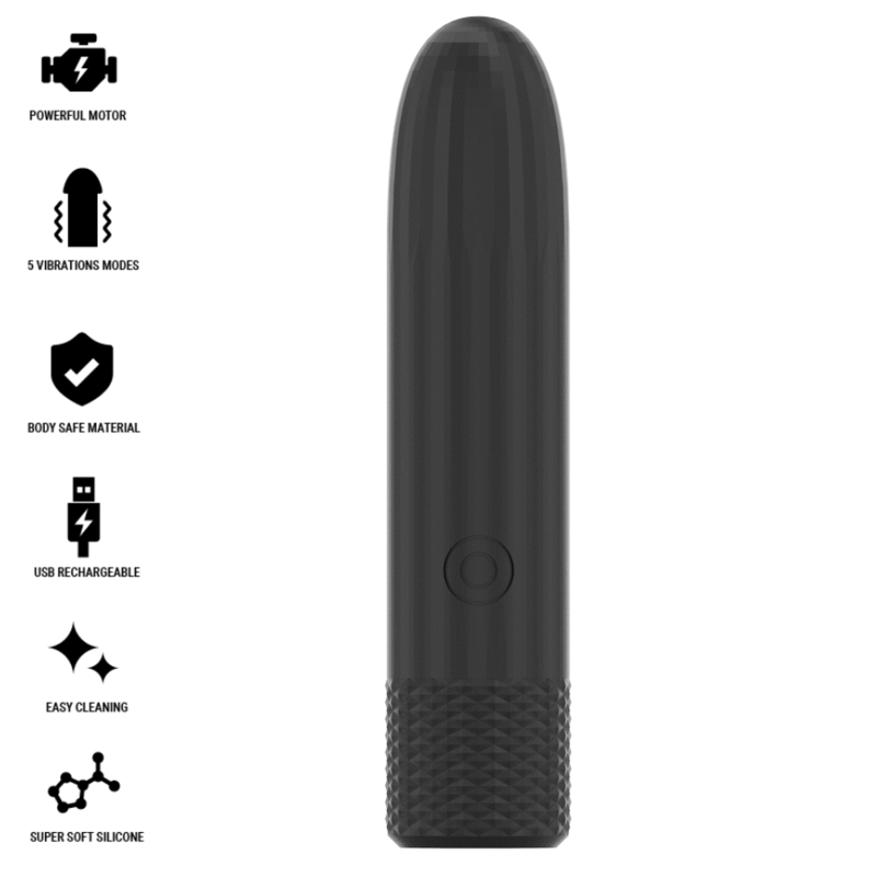 BLACK & SILVER - GERI BULLET VIBRANT RECHARGEABLE USB 8 VIBRATIONS NOIR 10 X 2,2 CM